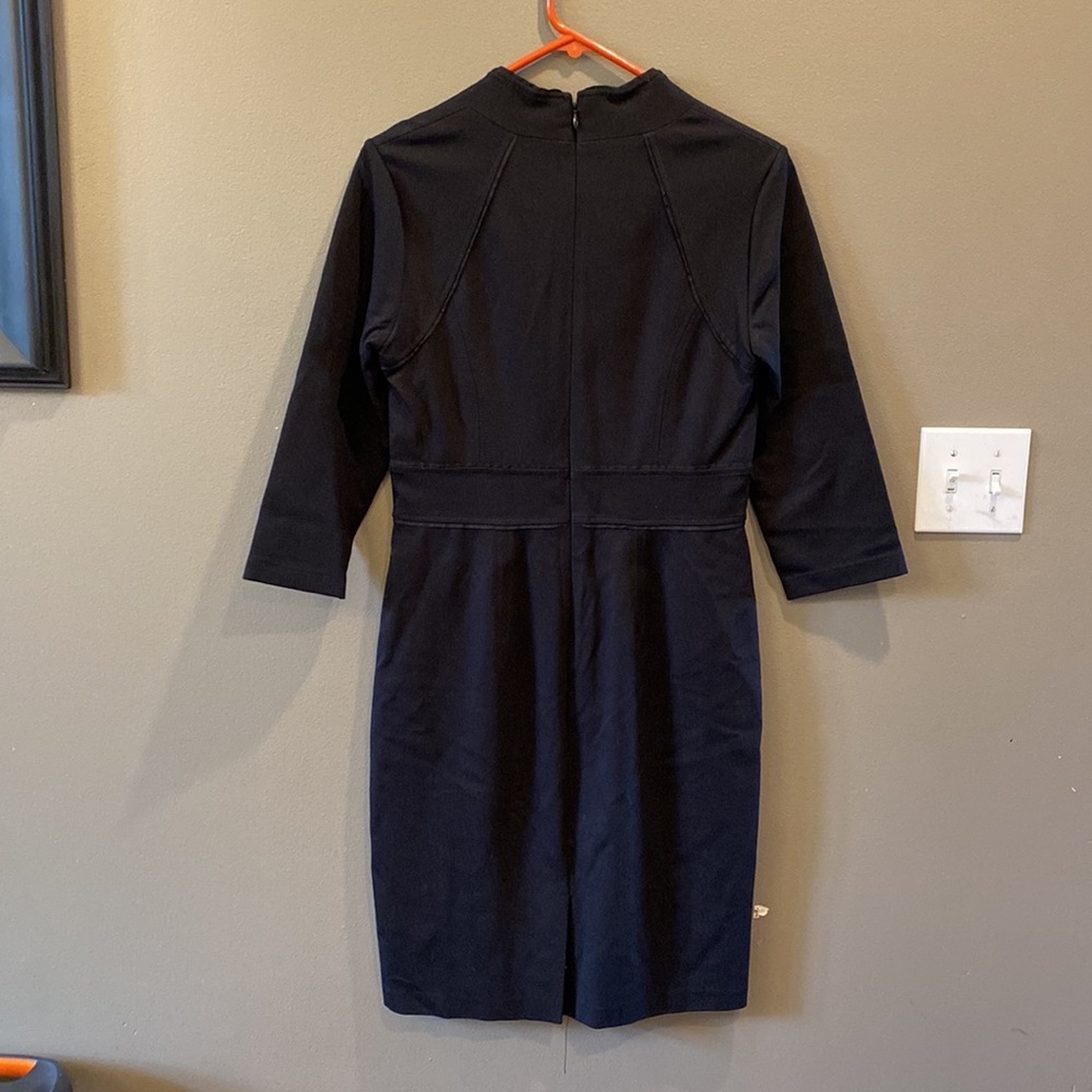 BOGO SALE 🎉 WHBM High Collar black Ponte Dress Silver Button Accents size 8 - Picture 5 of 7